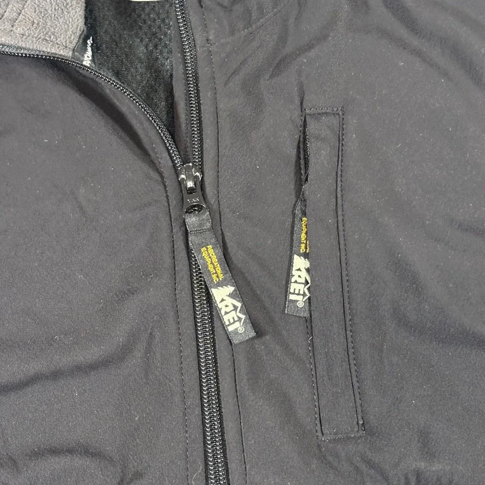 REI Mens Full Zip Fleece Vest Black Gray Colorblock Outdoor Hiking Small